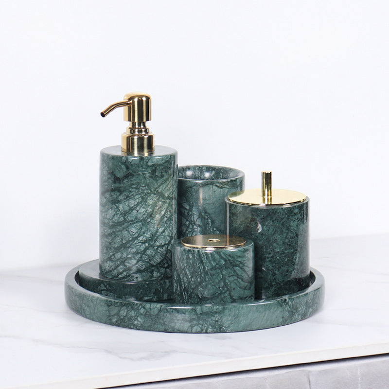 Luxe 6-delige marmeren badkamer set – massief stenen toilettas organizer