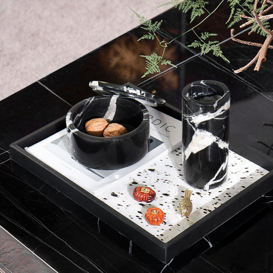 Ronde Nero Marquina marmeren sieradendoos