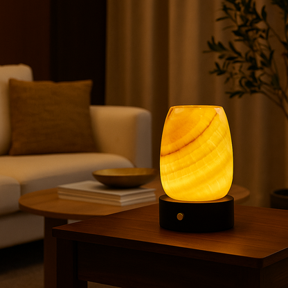 LustreGlow Marmeren Aromatherapie Lamp – Natuurlijke Steen Diffuser met Houten Basis