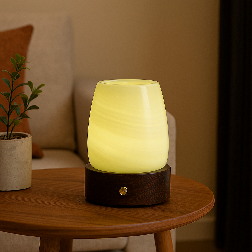 LustreGlow Marmeren Aromatherapie Lamp – Natuurlijke Steen Diffuser met Houten Basis