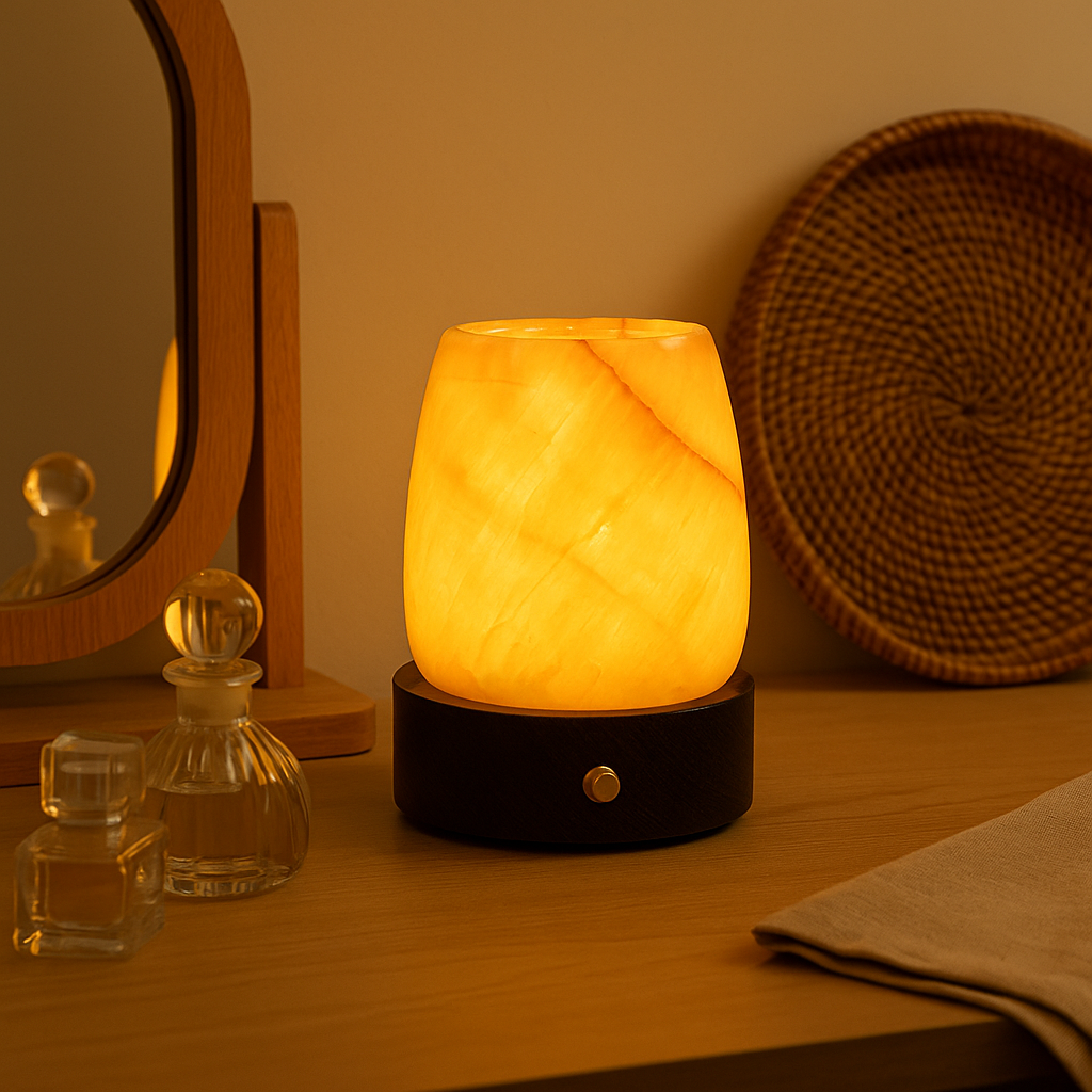 LustreGlow Marmeren Aromatherapie Lamp – Natuurlijke Steen Diffuser met Houten Basis