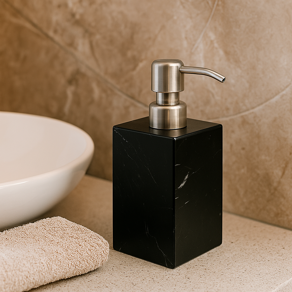 Luxe marmeren zeepdispenser – 1kg massief steen met metalen pomp