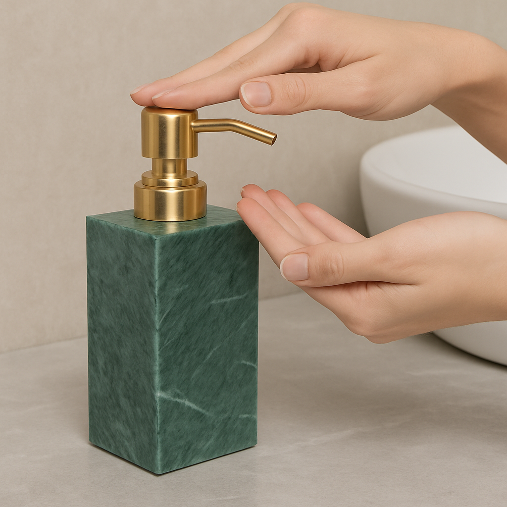Luxe marmeren zeepdispenser – 1kg massief steen met metalen pomp