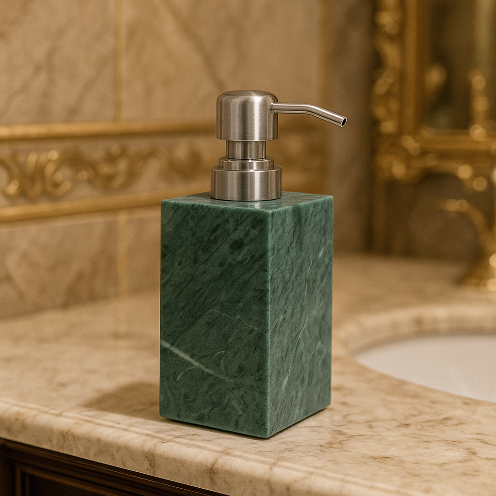 Luxe marmeren zeepdispenser – 1kg massief steen met metalen pomp