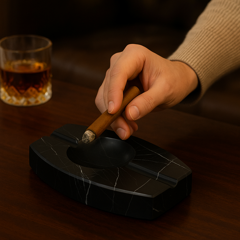 Luxe marmeren asbak – 1.3kg massief steen met met de hand gesneden kanalen