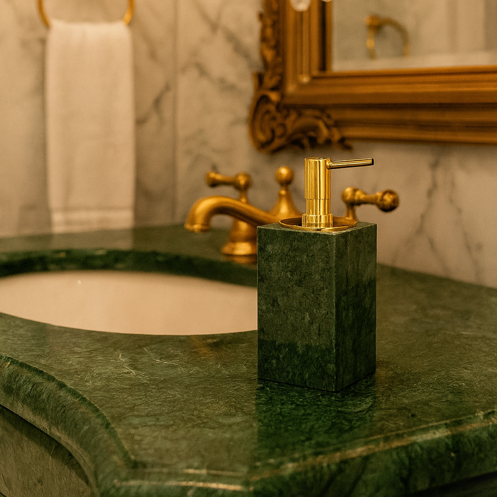 Luxe marmeren lotionfles – massief steen met metalen pomp
