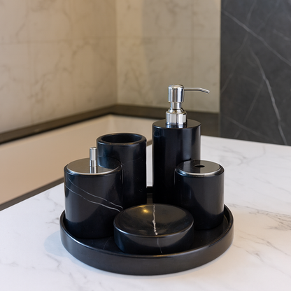 Luxe 6-delige marmeren badkamer set – massief stenen toilettas organizer