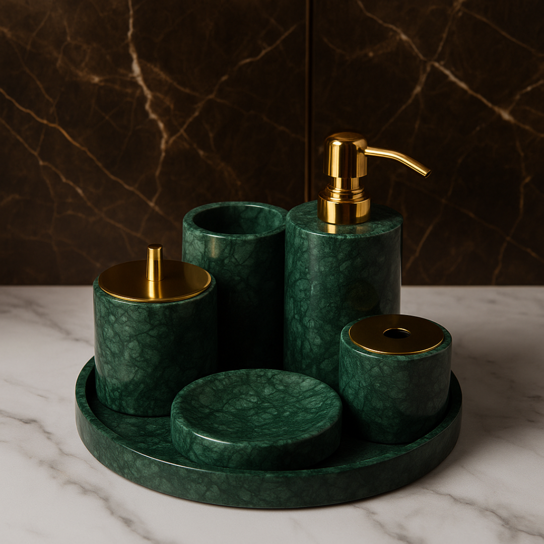 Luxe 6-delige marmeren badkamer set – massief stenen toilettas organizer