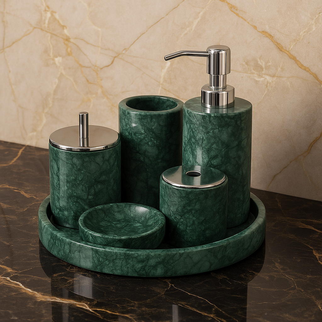 Luxe 6-delige marmeren badkamer set – massief stenen toilettas organizer