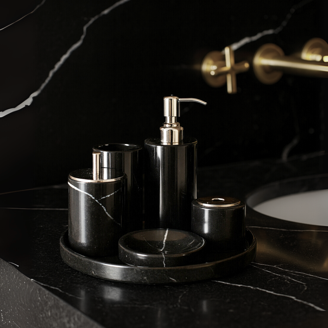 Luxe 6-delige marmeren badkamer set – massief stenen toilettas organizer