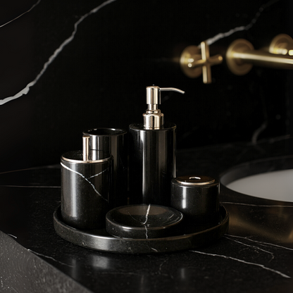 Luxe 6-delige marmeren badkamer set – massief stenen toilettas organizer
