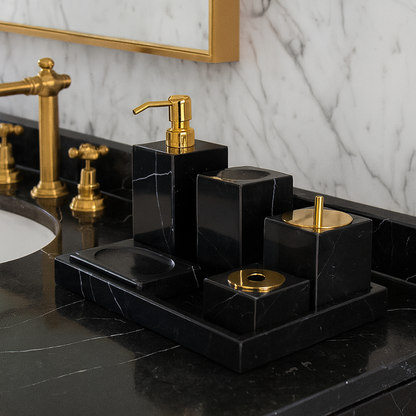 Luxe 6-delige marmeren badkamer set – massief stenen toilettas organizer