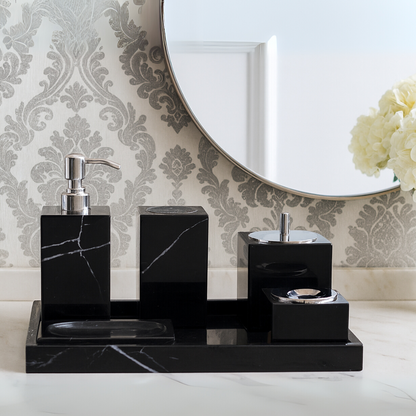 Luxe 6-delige marmeren badkamer set – massief stenen toilettas organizer