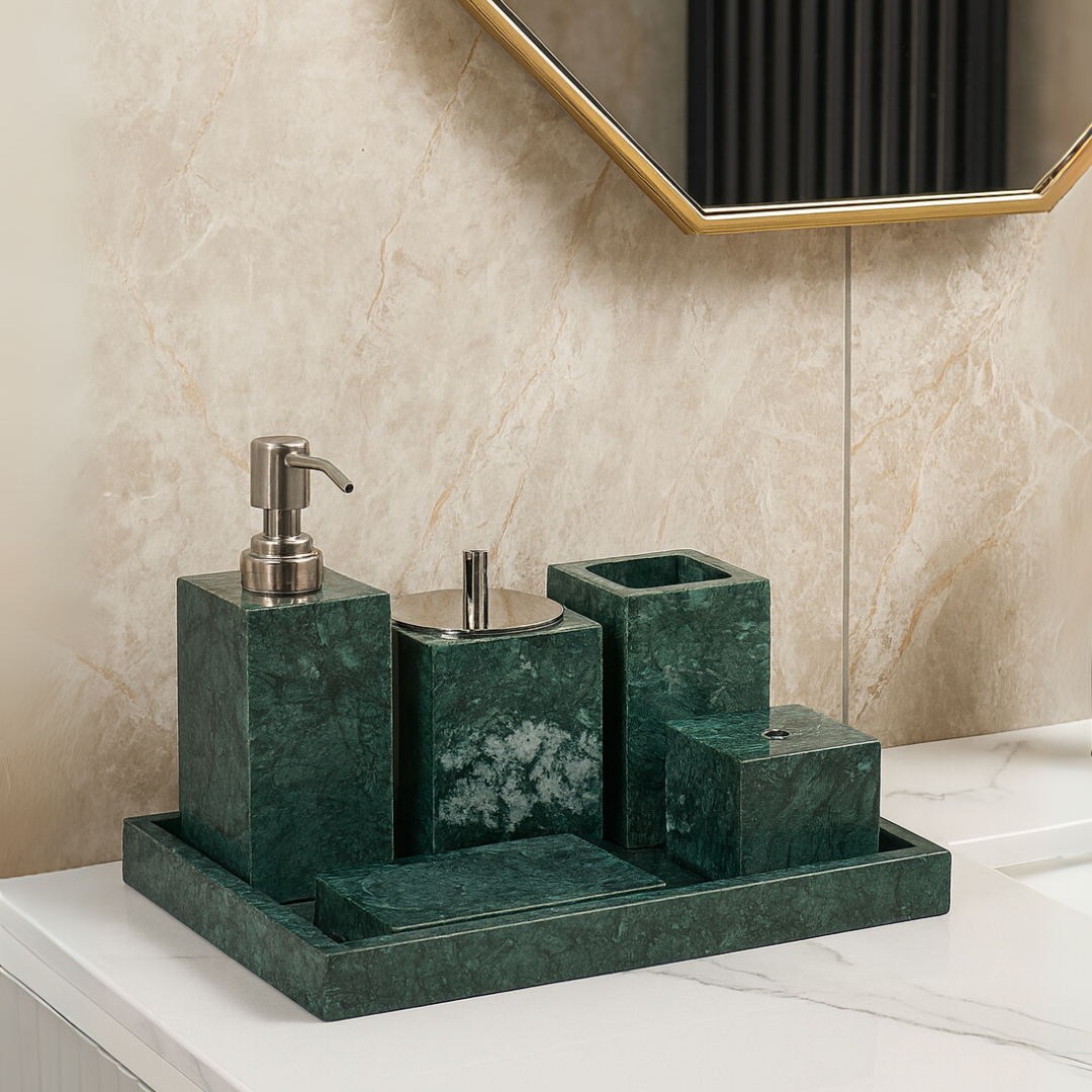 Luxe 6-delige marmeren badkamer set – massief stenen toilettas organizer