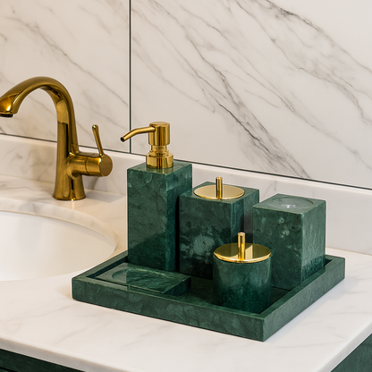 Luxe 6-delige marmeren badkamer set – massief stenen toilettas organizer