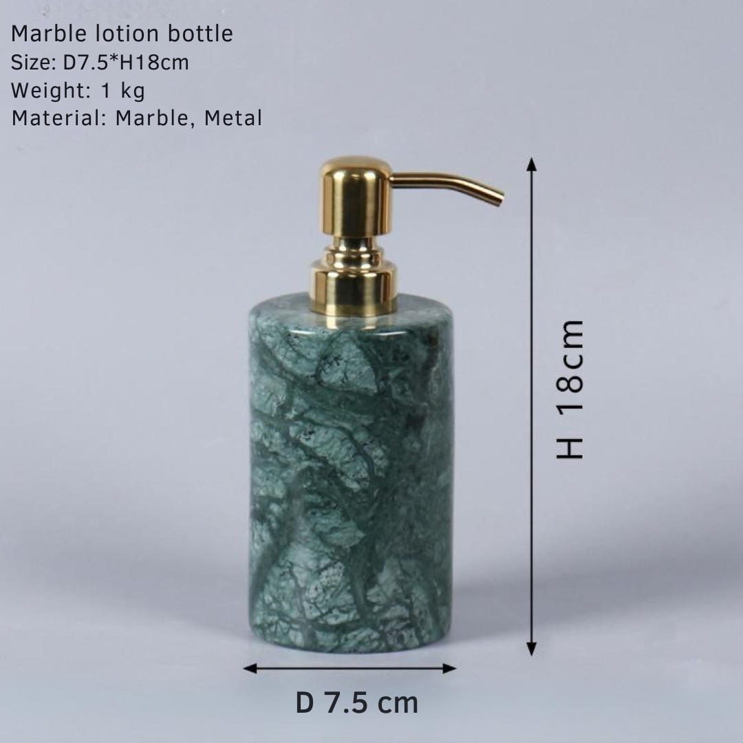 Emerald Vein ronde marmeren zeepdispenser – massief steen met gouden metalen pomp (1kg)