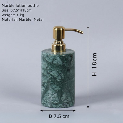 Emerald Vein ronde marmeren zeepdispenser – massief steen met gouden metalen pomp (1kg)