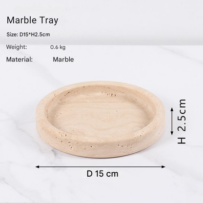 Beige Travertin Dienblad – Rond 15cm | Minimalistische Natuursteen