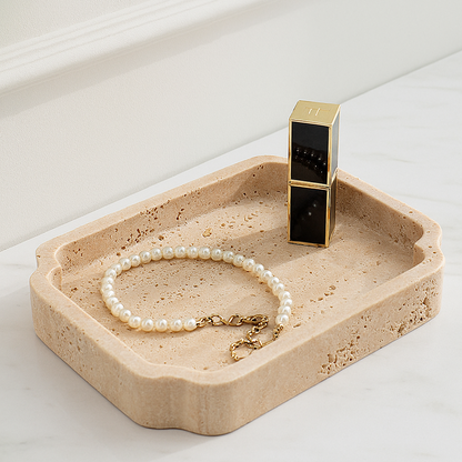 Natuurlijke Travertin Opvangschaal – Minimalistische Toilettafel Organizer