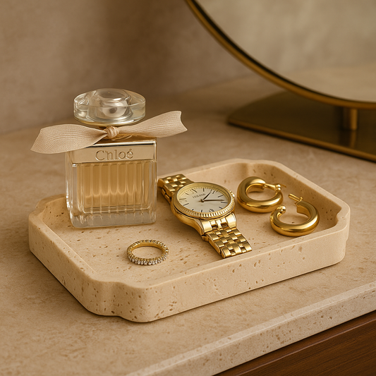Natuurlijke Travertin Opvangschaal – Minimalistische Toilettafel Organizer