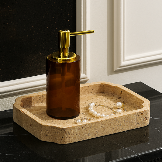 Natuurlijke Travertin Opvangschaal – Minimalistische Toilettafel Organizer