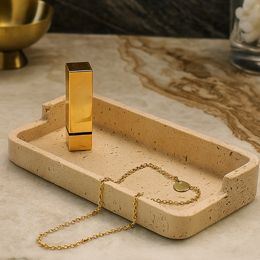 Natuurlijke Travertin Dienblad – Massief Steen Minimalistische Luxe Organizer