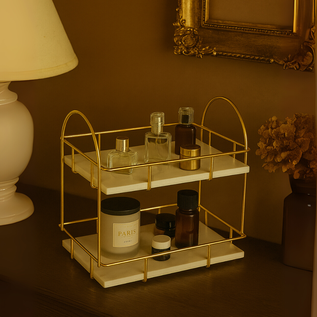 Luxe rechthoekige marmeren dubbele tray met handvatten