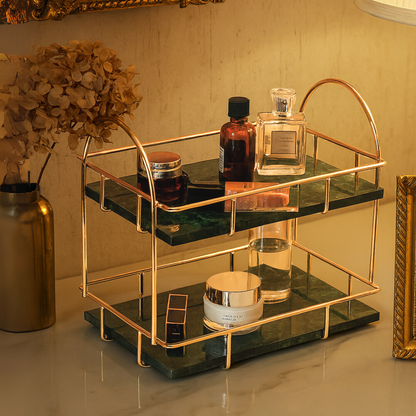 Luxe rechthoekige marmeren dubbele tray met handvatten