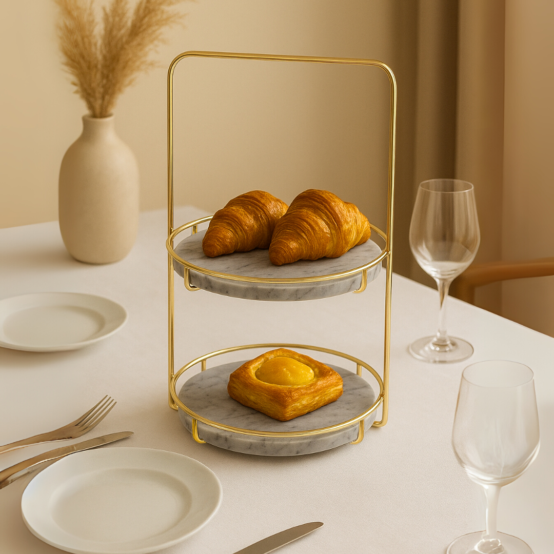 Maravilla Ronde Marmeren Dubbele Tray met Handvat