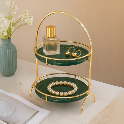Aurora ronde marmeren dubbele tray met gebogen handvat