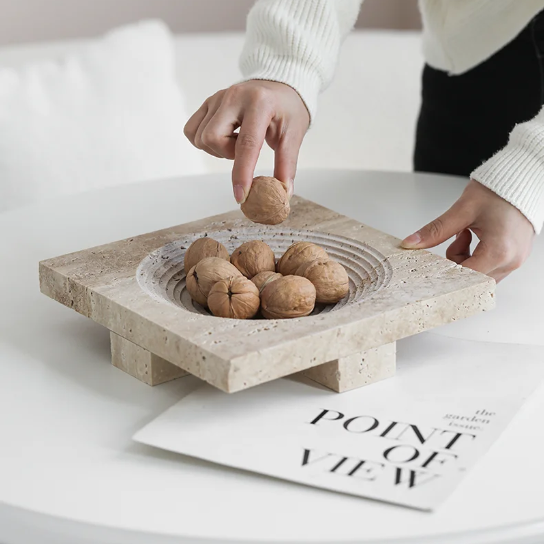 Vena Travertin Fruittray – Massief Gesneden Steen