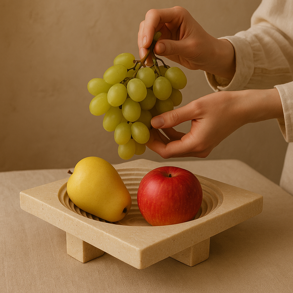 Vena Travertin Fruittray – Massief Gesneden Steen