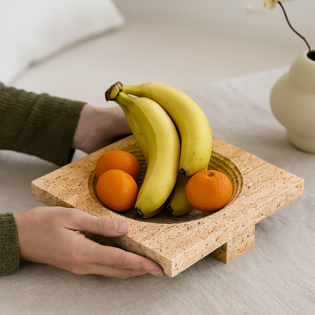 Vena Travertin Fruittray – Massief Gesneden Steen