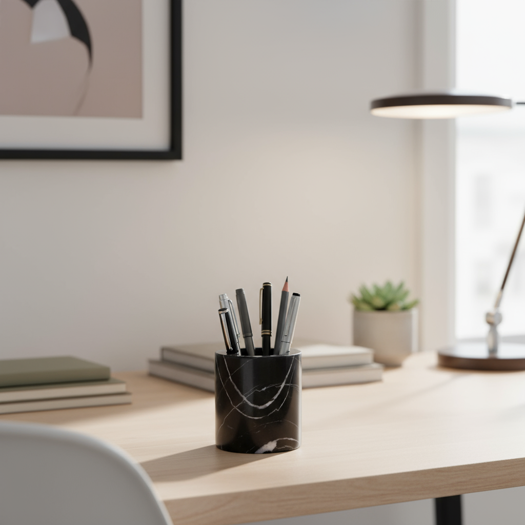 Solenne marmeren opbergbeker – massief stenen organizer