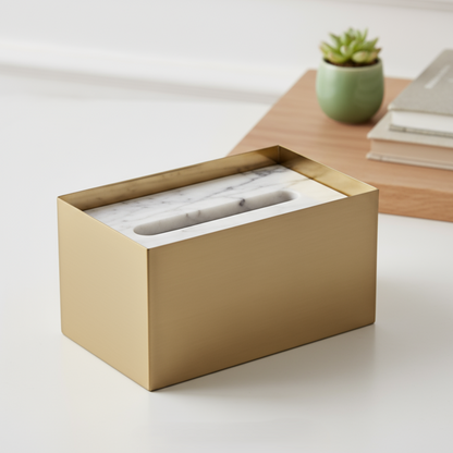 Cavere marmeren en metalen tissuebox