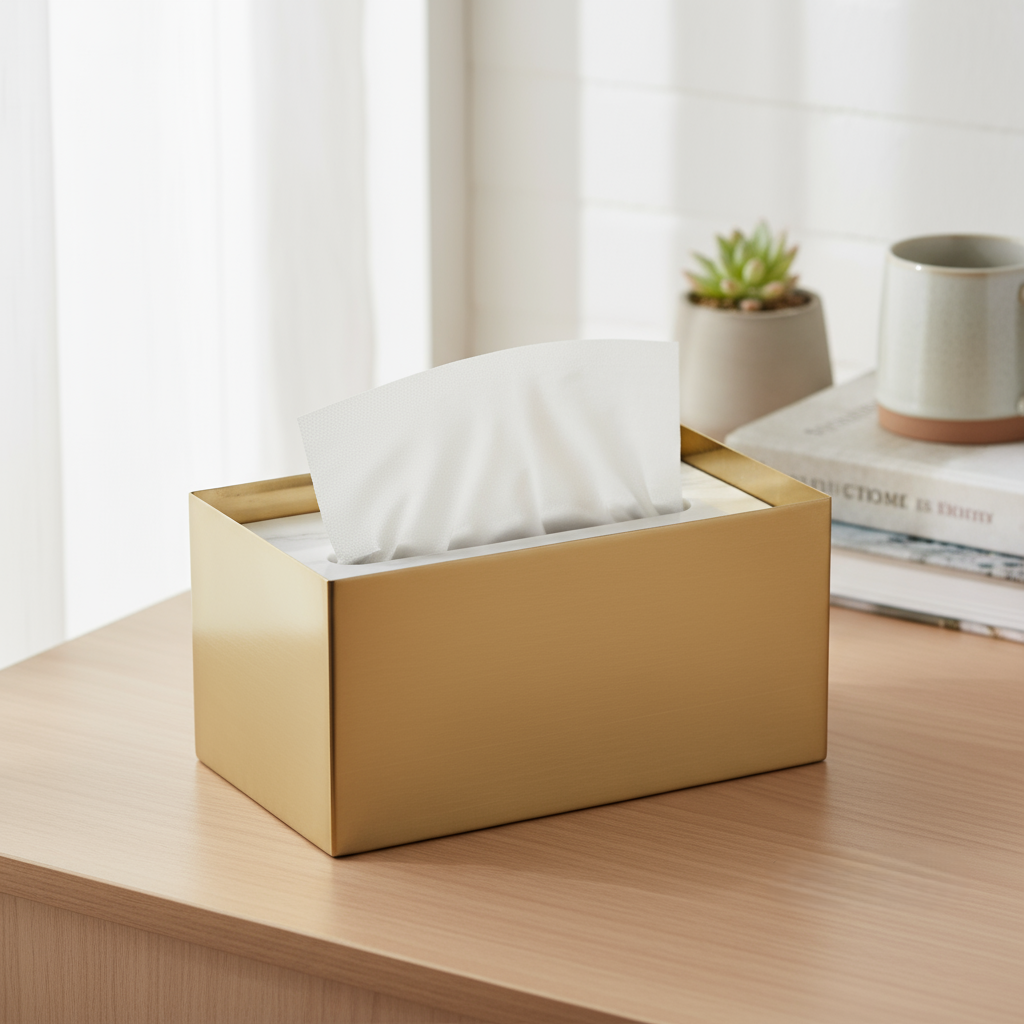 Cavere marmeren en metalen tissuebox