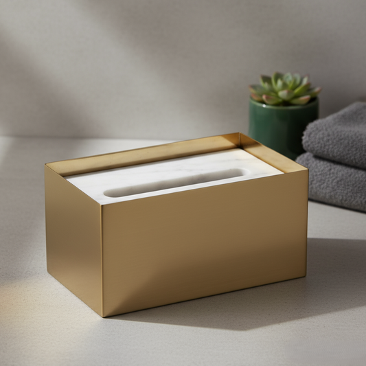 Cavere marmeren en metalen tissuebox