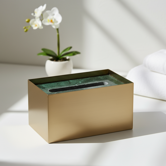 Cavere marmeren en metalen tissuebox