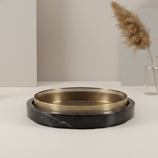 Solaro marmeren stenen plantenbak met metalen accent - 35 × 7 cm