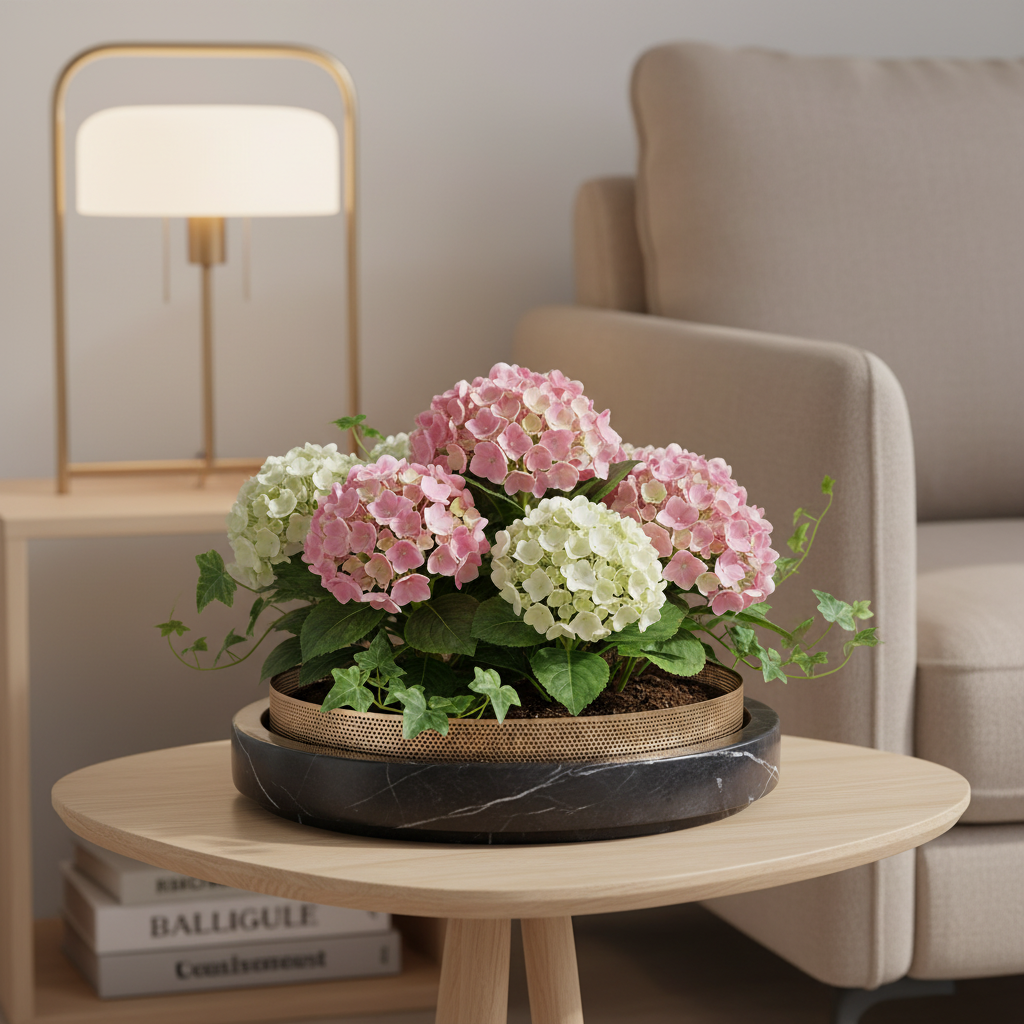 Solaro marmeren stenen plantenbak met metalen accent - 35 × 7 cm