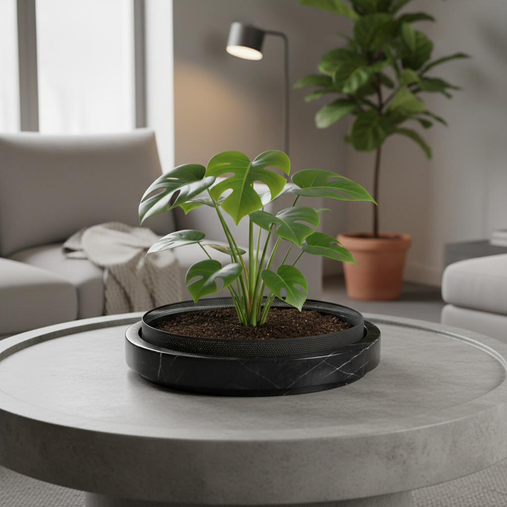 Solaro marmeren stenen plantenbak met metalen accent - 35 × 7 cm