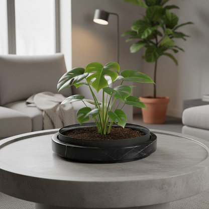 Solaro marmeren stenen plantenbak met metalen accent - 35 × 7 cm