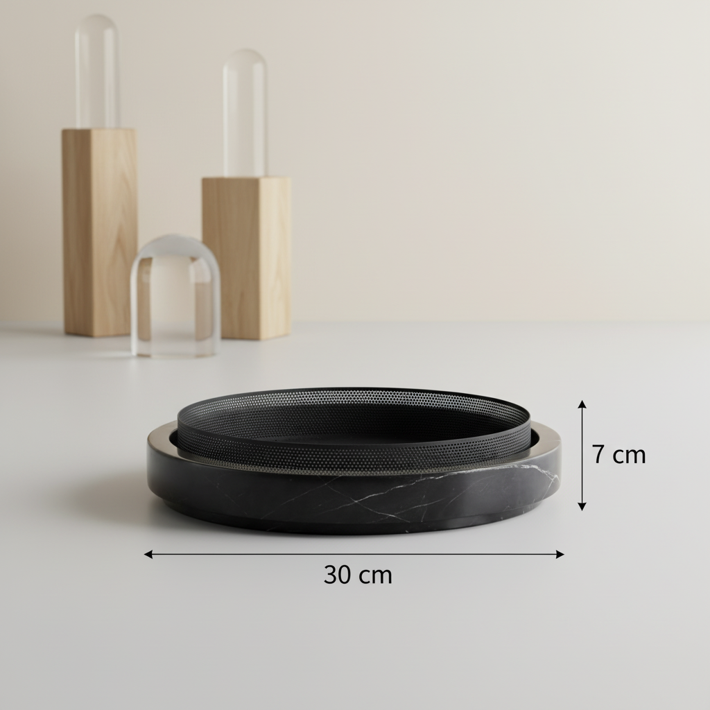 Gesculpteerde marmeren plantenbak met metalen rand – 30x7 cm