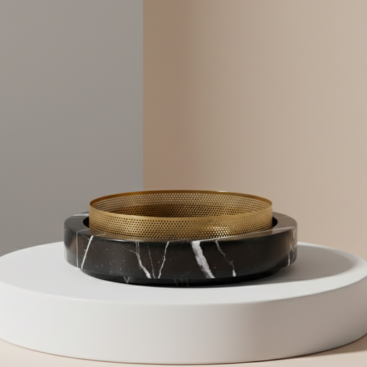 Lume marmeren stenen plantenbak met metalen rand – 25 x 7 cm