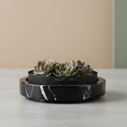 Lume marmeren stenen plantenbak met metalen rand – 25 x 7 cm