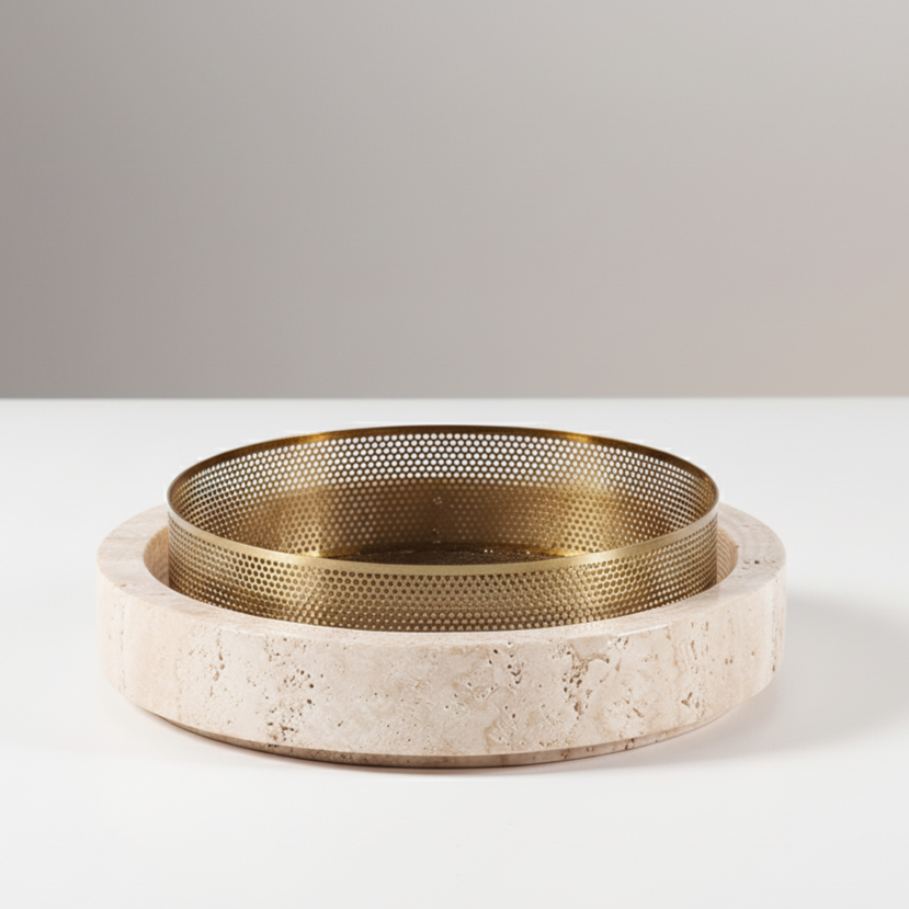 Lume marmeren stenen plantenbak met metalen rand – 25 x 7 cm