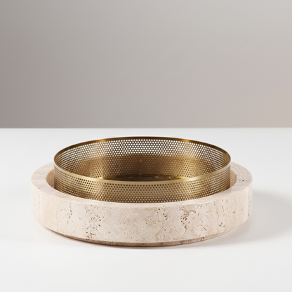Lume marmeren stenen plantenbak met metalen rand – 25 x 7 cm