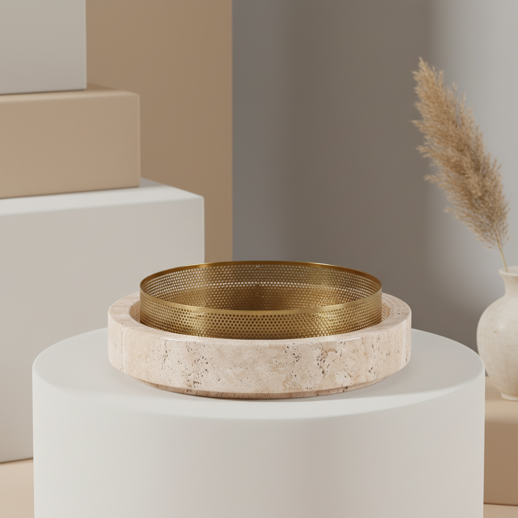 Aurore marmeren stenen plantenbak met metalen rand – 20x7 cm
