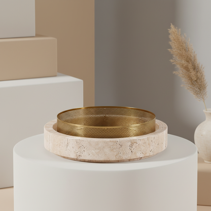 Aurore marmeren stenen plantenbak met metalen rand – 20x7 cm