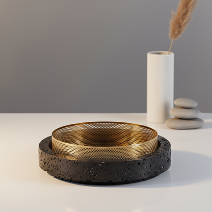 Aurore marmeren stenen plantenbak met metalen rand – 20x7 cm